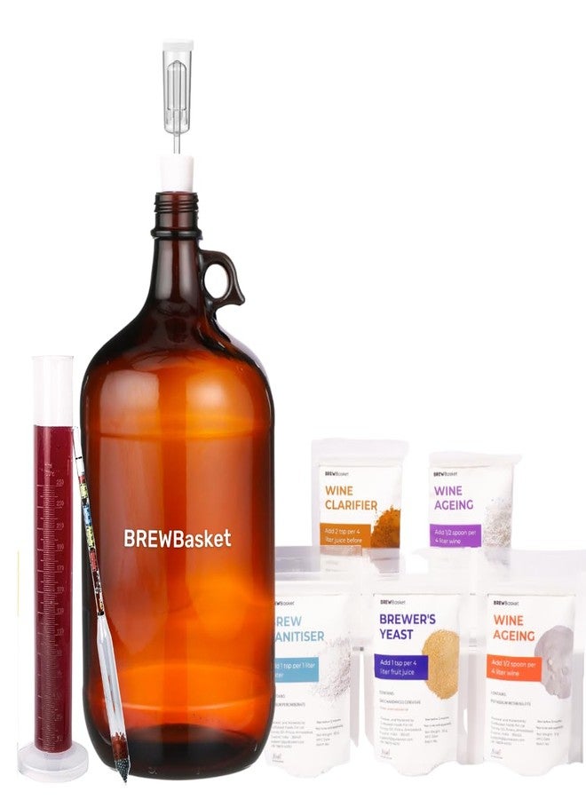 BREWBasket قارورة تخمير سعة 4 لترات من BREWBasket مع لوازم صنع النبيذ، ومقياس كثافة السوائل، ودليل الوصفات (طقم + مقياس كثافة السوائل) - Image 1